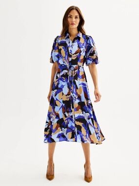 Nine West Ballon Sleeve Midi Dress Size XS